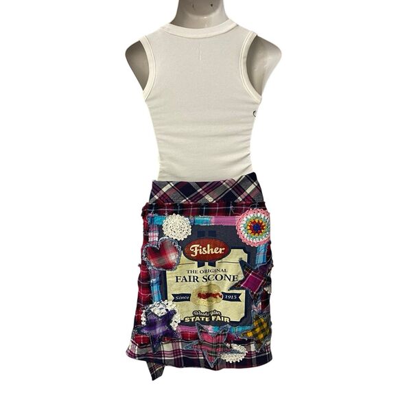 Upcycled Flannel Shirt Shacket Womens XL Fair Scones Grunge Patchwork Folk Art - Picture 6 of 16